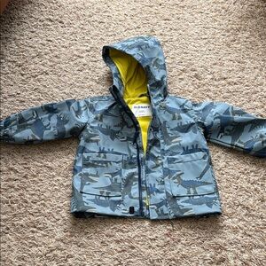 Old Navy Gray Dinosaur Hooded Rain Jacket with Yellow Lining
